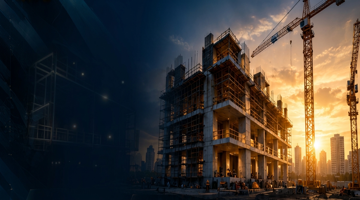 Roy Choudhury Construction Site with Cranes at Sunset